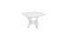 The Mainstay Square Side Table by Ledge Lounger is a small, modern white square table with rounded edges, ideal for outdoor patios. It features a unique crisscross base and a practical lower shelf for all-weather storage against a plain white background.