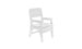 The Ledge Lounger Mainstay Dining Armchair is a white wooden chair featuring armrests, a slatted back and seat, and four sturdy legs. Designed as an all-weather option, its perfect for outdoor dining against a plain white background.