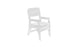 The Ledge Lounger Mainstay Dining Armchair is a white wooden chair featuring armrests, a slatted back and seat, and four sturdy legs. Designed as an all-weather option, its perfect for outdoor dining against a plain white background.