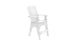 A white lifeguard chair with a tall backrest, armrests, and a step at the base. It is designed for elevated seating. The chair is positioned on a white background, emphasizing its clean, minimalist design.