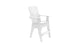 A white lifeguard chair with a tall backrest, armrests, and a step at the base. It is designed for elevated seating. The chair is positioned on a white background, emphasizing its clean, minimalist design.