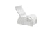 The Signature Lowback Chair Riser by Ledge Lounger is a modern white plastic lounger with a curved, ergonomic design and hollow base, perfect for in-pool seating. Its minimalist style includes open sections in the base for easy water drainage.