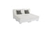 The Signature Sectional 4 Piece Sun Chair by Ledge Lounger is a modern, white, low-profile sofa with spacious seating and two sections. It comes with two gray throw pillows for added relaxation, all set against a white background.