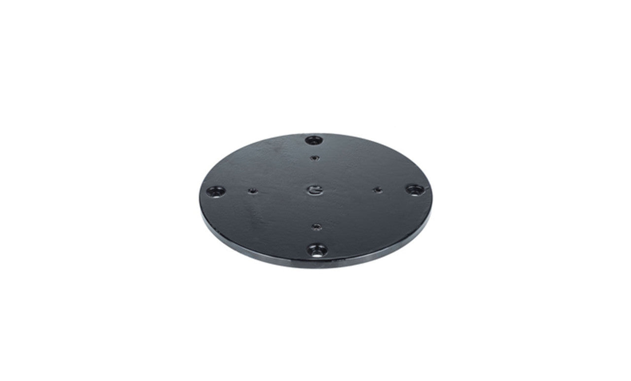 A sleek, black Direct Surface Cantilever Mount by Ledge Lounger with multiple small holes graces the white background, evoking the sophisticated design of upscale outdoor dining.