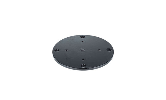 A sleek, black Direct Surface Cantilever Mount by Ledge Lounger with multiple small holes graces the white background, evoking the sophisticated design of upscale outdoor dining.