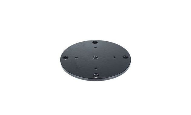A sleek, black Direct Surface Cantilever Mount by Ledge Lounger with multiple small holes graces the white background, evoking the sophisticated design of upscale outdoor dining.