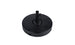 The Ledge Lounger Resin Coated Concrete Umbrella Base is smooth and flat with a black finish. It includes a central pole holder and two tightening knobs, ensuring stability for center pole umbrellas to enhance your outdoor dining experience.
