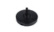 The Ledge Lounger Resin Coated Concrete Umbrella Base is smooth and flat with a black finish. It includes a central pole holder and two tightening knobs, ensuring stability for center pole umbrellas to enhance your outdoor dining experience.