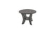 The Mainstay Round Side Table by Ledge Lounger is a small, round gray wooden table ideal for your outdoor space. It features a circular top and three angled legs with a circular support, offering a minimalistic and modern design.