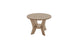 The Mainstay Round Side Table by Ledge Lounger, ideal for outdoor settings, features a minimalistic design with three curved legs and a circular lower support. Its light wood finish elegantly showcases the grain texture against a plain white background.