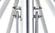 A close-up of a symmetrical metal structure with fiberglass ribs and vertical cables flanking a central pole mirrors the industrial aesthetic of an Essential Fiberglass Umbrella - 10 Square Pulley by Ledge Lounger against a bright white backdrop.
