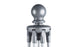 Close-up of a grey, spherical object resembling the round top of the Ledge Lounger Essential Fiberglass Umbrella - 8.5 Rectangle Pulley, featuring a cylindrical base secured by metallic prongs. The white backdrop highlights its wind-resistant design.