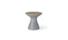 The Autograph Tall Ice Bin Side Table by Ledge Lounger is a modern piece with a gray, hourglass-shaped base and round wooden top. Its sleek design allows it to function as both a stool and an outdoor side table, adding contemporary flair to any patio.