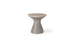 The Autograph Tall Ice Bin Side Table by Ledge Lounger is a modern, hourglass-shaped stool and sleek outdoor side table with a textured gray surface and smooth, round beige top.