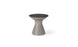 The Autograph Tall Ice Bin Side Table by Ledge Lounger features a modern hourglass shape with a smooth gray surface and a dark round top. Ideal as an outdoor side table, it stands out on a white background, showcasing its sleek and minimalist design.