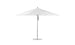 The Ledge Lounger Premier Aluminum Umbrella features a 13 octagon canopy and a central pole on a circular base. Elegantly open against a plain white backdrop, it is crafted from high-quality materials and wind resistant.