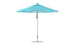 The Ledge Lounger Premier Aluminum Umbrella features an 11 octagon pulley with blue and white stripes and a pointed top. It includes a slender, adjustable white pole, a stable round base, wind-resistant marine-grade fabrics, and provides a neat appearance.