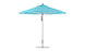 The Ledge Lounger Premier Aluminum Umbrella features an 11 octagon pulley with blue and white stripes and a pointed top. It includes a slender, adjustable white pole, a stable round base, wind-resistant marine-grade fabrics, and provides a neat appearance.