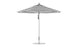The Ledge Lounger Premier Aluminum Umbrella - 11 Octagon Pulley, with black and white stripes, features a pointed top and slender pole on a round base. Its constructed from marine-grade fabrics for excellent wind resistance.