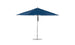 The Ledge Lounger Premier Aluminum Umbrella - 13 Octagon Pulley boasts a blue patio canopy, a sleek metal pole with a round base, and high-quality construction for sun protection and wind resistance, ideal for any outdoor space.