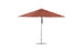 The Ledge Lounger Premier Aluminum Umbrella - 13 Octagon Pulley boasts a large, red outdoor canopy with an aluminum pole and base. Expertly crafted for durability and style, its wind-resistant design offers ample shade for any patio setting.