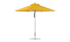 Introducing the Ledge Loungers Premier Aluminum Umbrella - 11 Octagon Pulley, featuring marine-grade fabrics. This yellow umbrella has a sleek modern design, wind resistance, and a straight silver pole with a wide circular base for stability. Its eight-sectioned canopy is fully open.