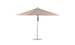 The Premier Aluminum Umbrella - 13 Octagon Pulley by Ledge Lounger features a beige octagon canopy, slim metal pole, and circular base. Made from wind-resistant materials, it stands elegantly open against a plain white background.