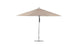 The Premier Aluminum Umbrella - 13 Octagon Pulley by Ledge Lounger features a beige octagon canopy, slim metal pole, and circular base. Made from wind-resistant materials, it stands elegantly open against a plain white background.