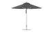 The Ledge Lounger Premier Aluminum Umbrella features an 11 octagon canopy with a slim pole on a circular base. Its gray, marine-grade fabric shines against the plain white background, providing a stylish and wind-resistant addition to any patio.