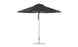 The Ledge Lounger Premier Aluminum Umbrella - 11 Octagon Pulley offers a black octagonal canopy made of marine-grade fabrics. Expertly crafted for durability, it features a sleek metal pole with a circular base, ensuring wind-resistant protection and reliable outdoor shade.