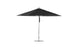 Experience top quality with Ledge Loungers Premier Aluminum Umbrella - 13 Octagon Pulley. This large black patio umbrella features a round canopy, sturdy silver metal pole, and solid flat base, offering wind resistance perfect for any outdoor setting.