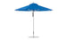 The Premier Aluminum Umbrella - 11 Octagon Pulley by Ledge Lounger features a blue canopy with a white pole and circular base. Its fabric canopy is supported by multiple spokes, using marine-grade materials for wind resistance and durability in any outdoor setting.
