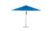The Ledge Lounger Premier Aluminum Umbrella - 13 Octagon Pulley boasts a blue canopy with a silver pole and round base, featuring a sleek, modern design. Crafted from high-quality materials, its known for superior durability and wind resistance in outdoor settings.