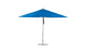 The Ledge Lounger Premier Aluminum Umbrella - 13 Octagon Pulley boasts a blue canopy with a silver pole and round base, featuring a sleek, modern design. Crafted from high-quality materials, its known for superior durability and wind resistance in outdoor settings.