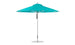 The Ledge Lounger Premier Aluminum Umbrella - 11 Octagon Pulley showcases a turquoise marine-grade fabric canopy on a thin silver pole with a robust round metal base, fully opened against a white background. Its designed to resist wind effectively.
