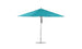 The Ledge Lounger Premier Aluminum Umbrella - 13 Octagon Pulley features a turquoise canopy, slim metal pole, and circular base. Its wind-resistant, stylishly stands out against a white background, and offers both style and lasting durability.
