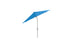A blue, triangular-canopy 6.5 Square Signature 360° Tilt Umbrella by Ledge Lounger features a wind-resistant, rustproof frame on a light gray pole against a plain white background.