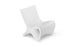 The Autograph Chair by Ledge Lounger is a modern, minimalist white chair with smooth contours and a low seat, featuring a futuristic design. Its seamless ergonomic form rests on two wide, angled legs, ideal for relaxing in luxurious outdoor settings.