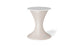 The Autograph Umbrella Stand Ice Bin by Ledge Lounger, with its modern hourglass-shaped beige base and round white top, complements an outdoor setting. Its elegant design features a smooth curve with a small blue logo near the base, set against a plain white background.