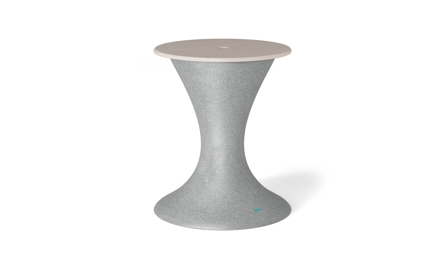 The Autograph Umbrella Stand Ice Bin by Ledge Lounger features a sleek, hourglass design with a textured gray base and smooth beige seat, blending modern aesthetics with functionality, ideal for contemporary interiors.