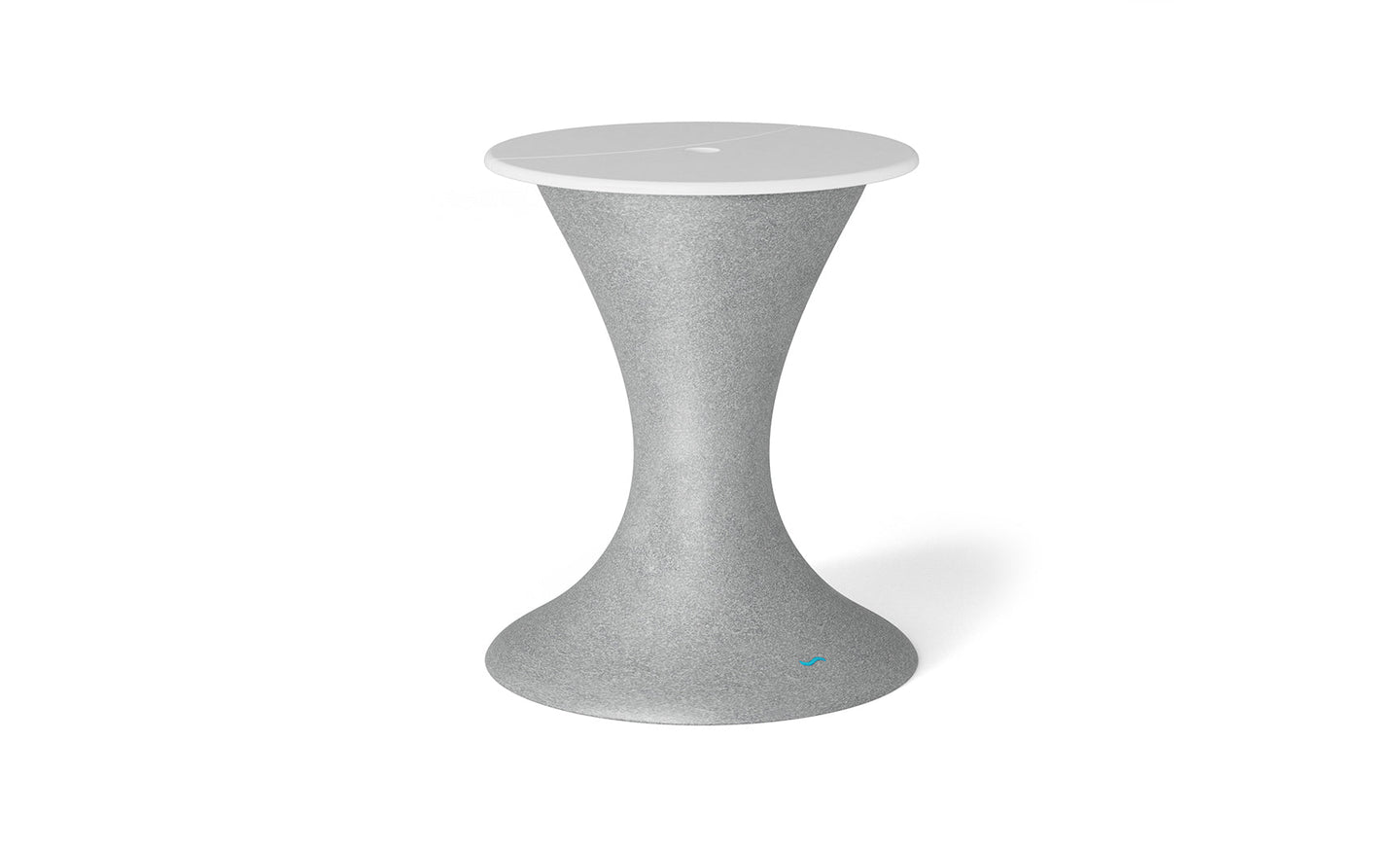 The Autograph Umbrella Stand Ice Bin by Ledge Lounger features a sleek hourglass design with a textured gray surface and smooth white round top, ideal as an indoor accent or innovative outdoor table, highlighting modern aesthetics.