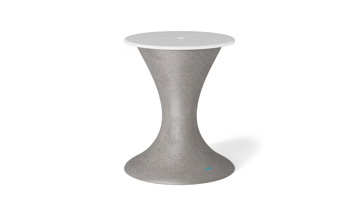 The Autograph Umbrella Stand Ice Bin by Ledge Lounger is a sleek, hourglass-shaped piece in gray with a white top, perfect as an outdoor table centerpiece. Its minimalist design offers style and functionality, standing out against a plain white backdrop.