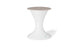 The Autograph Umbrella Stand Ice Bin by Ledge Lounger features a sleek white pedestal with a flared base and a beige circular top, doubling as an elegant outdoor table, set against a plain white backdrop.