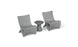 Two Classic Luxury In-Pool Chair Duo by Ledge Lounger and a matching round side table are set in a minimalist style. The chairs have a sleek, curved design, and the side table features a tapered base, all against a white background.