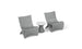 The Classic Luxury In-Pool Chair Duo by Ledge Lounger features two modern gray chairs with curved backs, positioned on either side of a matching gray side table with a white top, all showcasing a sleek, minimalist design.