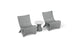 The Classic Luxury In-Pool Chair Duo by Ledge Lounger features two modern gray chairs with curved backs, positioned on either side of a matching gray side table with a white top, all showcasing a sleek, minimalist design.