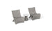 Two Classic Luxury In-Pool Chair Duo by Ledge Lounger, with high backs and curved gray design similar to the Autograph chair, flank a small round white table with a minimalist cylindrical look.
