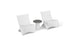 The Classic Luxury In-Pool Chair Duo by Ledge Lounger features two modern, white lounge chairs with curved backs, paired with a small round side table with a dark gray top, elegantly displayed on a plain white background.