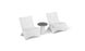 The Classic Luxury In-Pool Chair Duo by Ledge Lounger features two modern, white lounge chairs with curved backs, paired with a small round side table with a dark gray top, elegantly displayed on a plain white background.