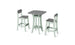 The Haven Hightop Set by Ledge Lounger includes a small dining table with a square dark wood tabletop and mint green frames, paired with two Haven stools. Its simple and modern design stands out against the white background.